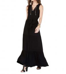 Michael Kors Black Lace Up Belted Maxi Dress