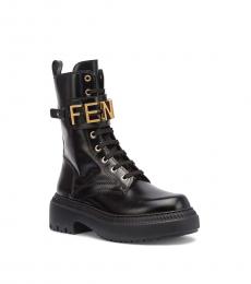 Fendi Black Logo Lace Up Boots