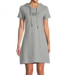 DKNY Light Grey Logo Heathered Mini Hoodie Dress