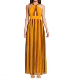 BCBGMaxazria Yellow Halter Striped Maxi Dress