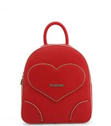 Love Moschino Red Studded Heart Small Backpack
