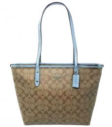 Coach Khaki Blue Signature City Zip Large Tote