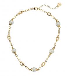 Ralph Lauren Gold Oval Link Faux Pearl Necklace