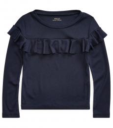Ralph Lauren Little Girls Hunter Navy Ruffled Top