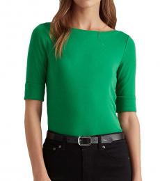 Ralph Lauren Hedge Green Cotton-Blend Boatneck Top
