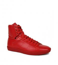 Saint Laurent Red Leather Hi Top Sneakers
