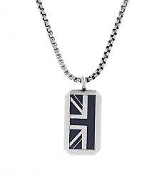 Ben Sherman Black Silver British Flag Pendant Necklace