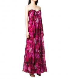 Violet Floral Silk Draped Dress