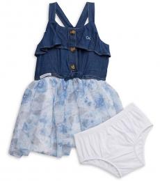 Baby Girls Blue Denim Floral Dress