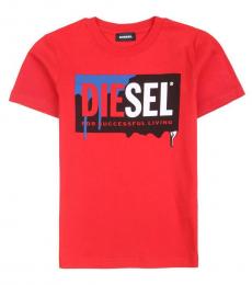 Diesel Little Boys Red Logo Printed T-Shirt