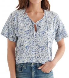 Blue Pintucked High-Low Top