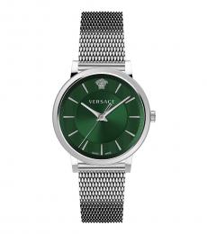 Versace Silver V-Circle Green Dial Watch