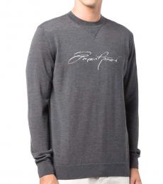 Emporio Armani Dark Grey Wool Logo-Print Knitted Jumper