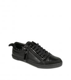 Black Leather Zip-Up Sneakers