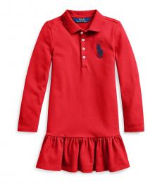 Ralph Lauren Little Girls Red Big Pony Mesh Polo Dress