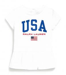 Ralph Lauren Baby Girls White Ruffle-Hem Graphic T-Shirt