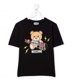Moschino Boys Black Teddy Logo Print T-Shirt