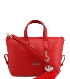 Love Moschino Red Embossed Heart Medium Satchel