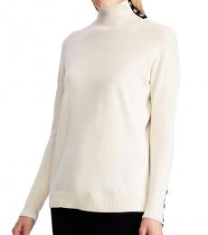 Ralph Lauren White Contrast-Tab Turtleneck Sweater