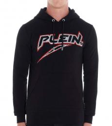 Philipp Plein Black Rhinestone Logo Hood Sweatshirt