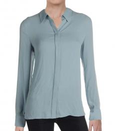 BCBGMaxazria Blue Frost Georgette Drape Back Blouse