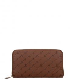 Stella McCartney Brown Perforated Logo Zip Wallet