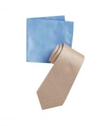 Michael Kors Taupe-Blue Business Dot Overlay Tie & Pocket Square Set