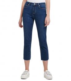 Classic Blue Mid-Rise Slim Straight Crop Jeans