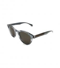 Light Grey Crystal Horn Round Sunglasses