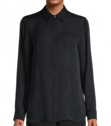 Black Silk Abstract-Print Shirt