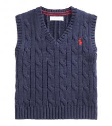 Ralph Lauren Baby Boys Navy Cable-Knit Vest Sweater