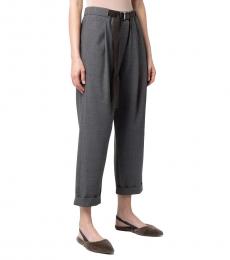 Brunello Cucinelli Dark Grey Wool Belted Trousers