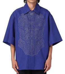 Off-White Blue Decorative Stitching Shirt