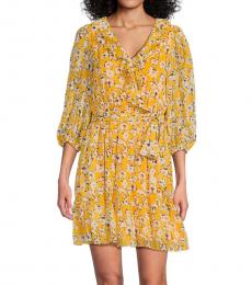 Karl Lagerfeld Yellow V-Neck Floral Minidress