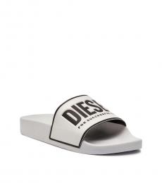 Diesel White Logo Print Slippers