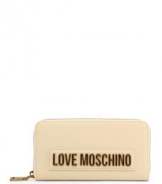 Love Moschino Beige Logo Lettering Zip Around Wallet