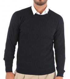 Navy Blue Wool Silk Ribbed Sweater 