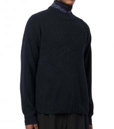 Versace Navy Blue Virgin Wool Knitted Jumper