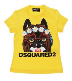 Dsquared2 Little Girls Yellow Crew Neck Printed T-Shirt
