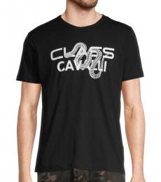 Cavalli Class Black Graphic Logo Cotton T-Shirt