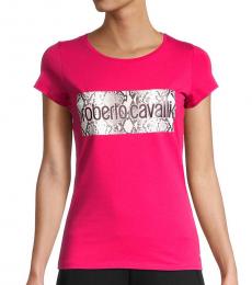 Roberto Cavalli Bright Rose Logo Graphic T-Shirt