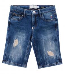 Philipp Plein Boys Blue Distressed Statement Shorts