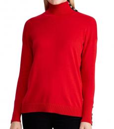 Ralph Lauren Red Contrast-Tab Turtleneck Sweater