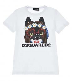Dsquared2 Girls White Crew Neck Printed T-Shirt