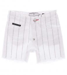 Philipp Plein Girls White Stretch Denim Shorts