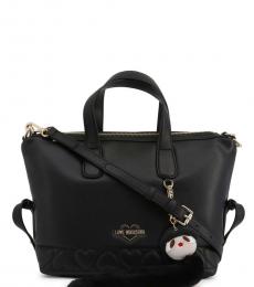 Love Moschino Black Embossed Heart Medium Satchel