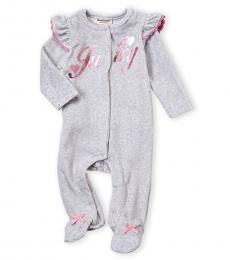 Juicy Couture Baby Girls Grey Ruffles Allover Footie