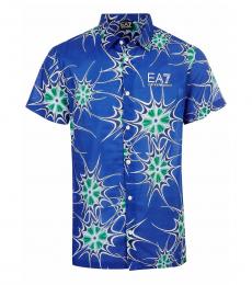 Emporio Armani Blue Allover Printed Logo Shirt