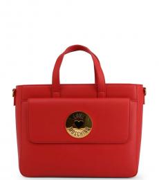 Love Moschino Red Graphic Strap Medium Satchel