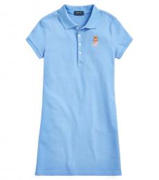 Ralph Lauren Girls Blue Madras Bear Mesh Polo Dress